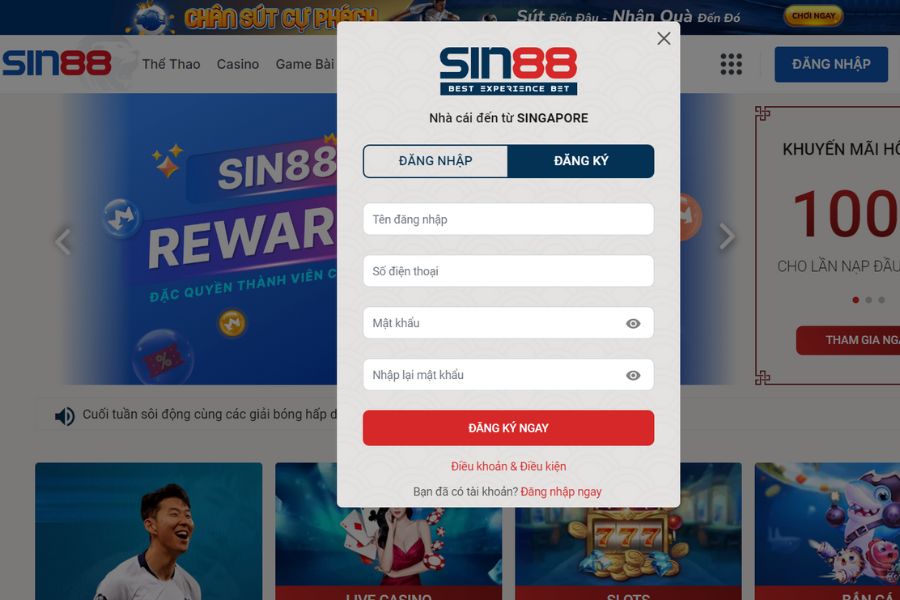 Hướng Dẫn Đăng Ký Sin88 3 Đăng ký Sin88 ngay tại trang chủ chính
